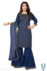 Adrika Drishya Sharara - 38, Maroon, Satin Silk, Checked, Pack of :1